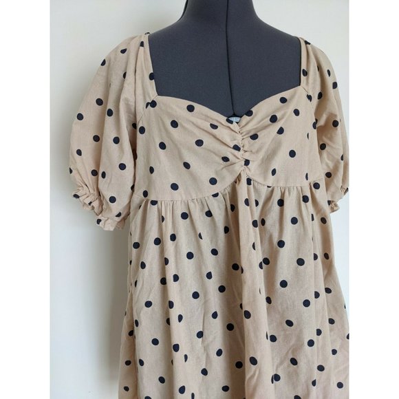 Two Little Sisters Mini Dress Polka Dot Puff Sleeve Halsey Beige BNWT Size 14 - Picture 3 of 7